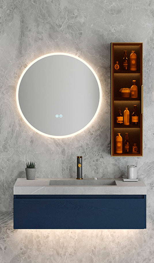 Set mueble baño con espejo redondo Led 70x70 y Grifería lavamanos 100x50x31 ref 336-100