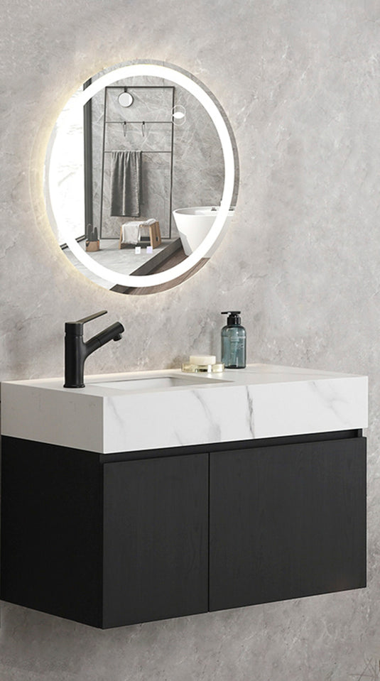 Set mueble baño con espejo redondo Led 70x70 y Grifería lavamanos 80x45x48 ref 366